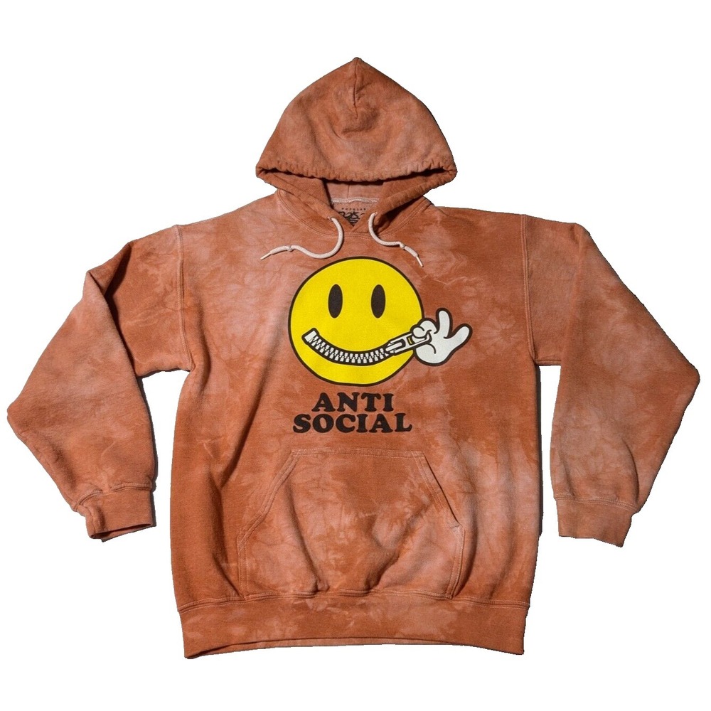POPULAR POISON ANTI SOCIAL EMOJI Men Medium Orange Dye Graphic Hoodie‎